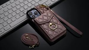szhaiyu | Shockproof Crossbody Lanyard Leather Card Holder Wallet Phone Case For iPhone 18 17 16 15 14 13 12 Pro Max Ring Kickstand Cover