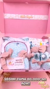 Hampers Bayi Perempuan Premium Setelan Bayi Jumper Pita 4in1 Free Box / Kado Bayi lahir