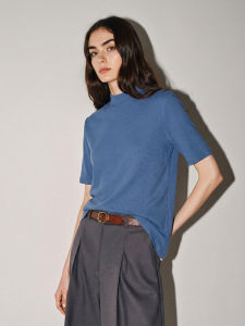 Basic House | Lime Green Silk Blend Ice Fiber Boat Neck Short Sleeve T-Shirt