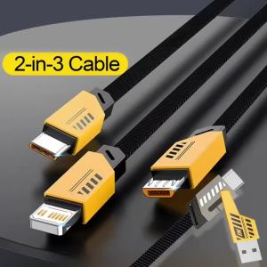 1PCS 2PCS 2 IN 3 USB-A USB-C Fast Charge Cable With Type-C/ Micro / L Ports Data Cable For iPhone Pro Max Xiaomi Samsung Adapter