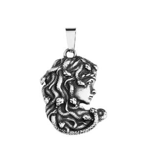 Vintage Small Size Medusa Pendant Necklace Gothic Stainless Steel Mythology Gorgon Necklace for Men and Women Party Gift Jewelry