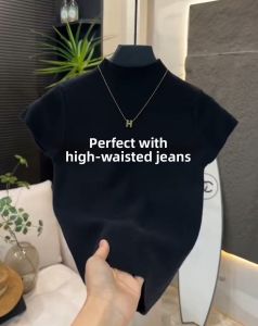 DVDK | Wine Red Half-High Collar Short Sleeve Womens T-Shirt