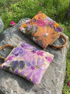 UGALS | Chinese Style Floral and Bamboo Embroidered Beaded Shoulder Tote Bag