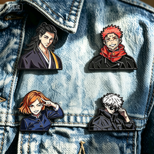 Bandai | 4pcs Anime Enamel Pins Set Satoru Gojo And Nobara Kugisaki Cartoon Character Brooches Lapel Pins Accessories for Backpack