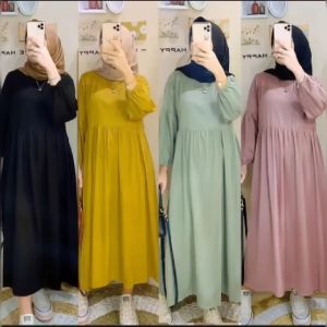 MIDDI DRESS BALENNA CRINGKLE POLOS//TUNIK MIDI TREBARU MURAH BERKUALITAS