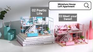[Ready Stock] [Loft Apartment] DIY Dollhouse Miniature Kit Miniature Furniture with Dust Cover LED Light Wooden Mini House Mini Shop Cafe Bakery Cute Cheap Decoration Birthday Gift Door Gift Puzzle Handcrafted Handmade Educational Toys for Kids Girls Boys