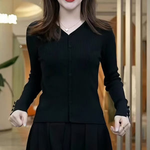 คอวี ถัก คาร์ดิเกน ผู้หญิง ฤดูใบไม้ผลิ ฤดูใบไม้ร่วง 2024 แฟชั่นใหม่ พรางหุ่น เสื้อสีบริสุทธิ์30-34