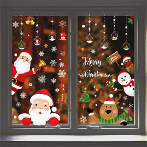 Christmas Santa Elk PVC Static Stickers Glass Window Snowflake Wall Decoration New Year Party