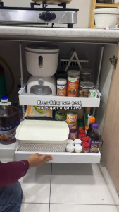 SJorage With Side Stand 2 Tier Pull-out Retractable Basket Rack Drawer Kitchen Cabinet Storage Rack