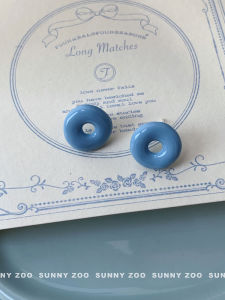 Adorable Hollow out Donut Earrings Korean Style Milk Blue Drip Glaze Fresh Daily Fashion Jewelry for Women Geometric Pattern