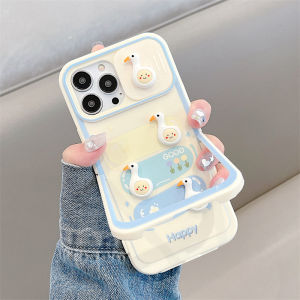 CrashStar เคสโทรศัพท์ซิลิโคนนิ่มป้องกันกล้องเลื่อนเป็ด3D พร้อมขาตั้งสำหรับ iPhone Pro Max 15/14/13/12/11