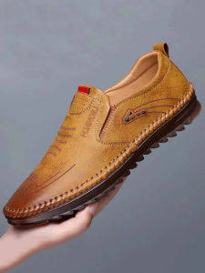 DTHN | Mens Soft Bottom Casual Leather Shoes Breathable Cow Tendon Midsole For Middle-Aged And Elderly Wear Comfortable Slip-On