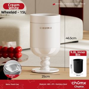CHUMX | Home Luxury Red Wine Glass Shape No Bending Large Capacity Trash Can for Living Room Kitchen