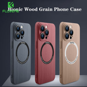 FLOVEME Wood Grain Magnetic Phone Case For iPhone 14 13 12 Pro Max 14 Plus HD Camera Lens Film Glass Wireless Charger Back Cover For iPhone 14 13 12