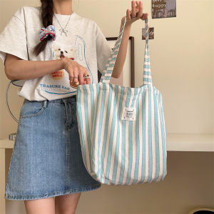 Large Capacity Canvas Shoulder Bag for Women Commuting to Work Simple Stylish Paul Korean Striped Bag Street Cool Style Hobo Bag