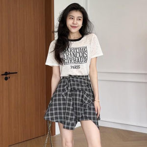 Shalldoer | Summer Knitted Short Sleeve Letter Print Set Womens Fashion 2025 New Color Block Mini Skirt And Pants Two-Piece Ensemble