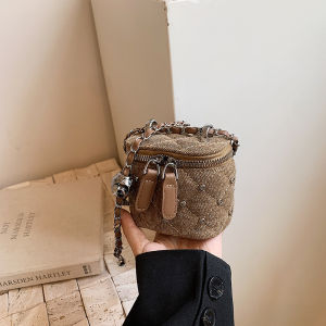 Mini Bucket Bag Womens Korean Style Fashion Trend Diamond Chain Single Shoulder Bag Simple Small Fragrance Style Summer 2025