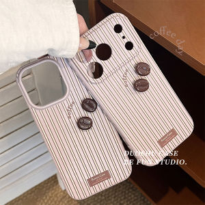 Pink Striped Coffee Bean Phone Case Full Cover Anti-Fall for Apple Xiaomi Huawei New Models 17ProMax 13Pro 16Pro Women 15Pro