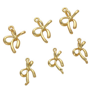 1pc 14K Gold Plated Brass Line Bow Single Double Pendant For DIY Earthing Necklace Jewelry Making