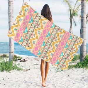 Boho Geometric Border Quick Drying Microfiber Beach Towel Lightweight for Swimming Camping Yoga - Bath Towel