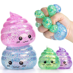 Novelty Squishy Poo Stress Ball Squishies Toys Glitter Funny Stretch Squeeze Fidget Toys for Kids Adults Fools Day Prank Gift