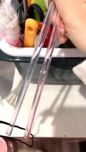 Ống hút thủy tinh chịu nhiệt nhiều màu - Cong & thẳng - 0.8cm x 20cm (Không gồm cọ rửa & túi vải)