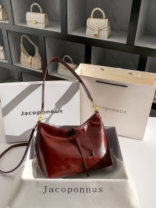 Jacoponnus Genuine Leather Wine Red Tote Bag Large Capacity Wedding Bag for Women Luxury Sensation New 2025 Winter Collection