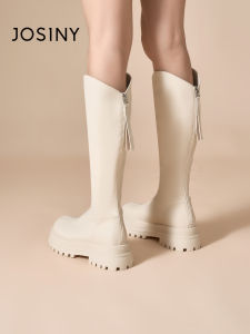 Josiny | Thick Sole Warm Lined White Petite Friendly Tall Knight Boots