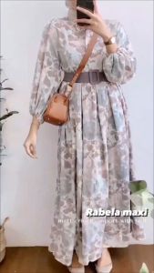 RABELA Gamis Terbaru Kekinian Maxy Muslim Sabuk Lepas Pasang Bahan Cringkle Premium Outer Felecia Kalela Marmer Rinara Zoya Bunga Syahnazz
