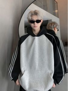 XIBAIYI | Extra Large Striped Patchwork Raglan Sleeve Hoodie for Men and Women