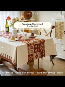 Durable Premium Tablecloth Red Blue Geometric Floral Polycotton Wrinkle Resistant Home Hotel Use Festival Demand Fit Durable Premium Tablecloth