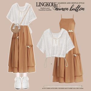 NUMEN BUTTON | Plus Size Mature Style Summer Vacation Set Light Age Dress and Top