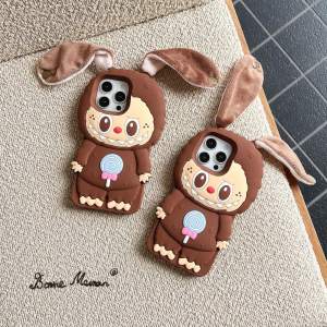 【Hot】Liquid Silicone Phone Case Special Cloth Ears Labubu Shape For iPhone 11 12 13 14 15 16 Series