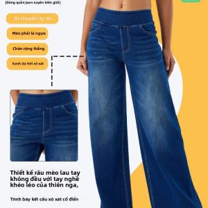 Nữ Cao Cấp Ống Rộng Denim Quần Size Lớn Ôm Thẳng Quần Jean Thường Ngày Đến Mắt Cá Chân-Cotton Polyester Pha Trộn