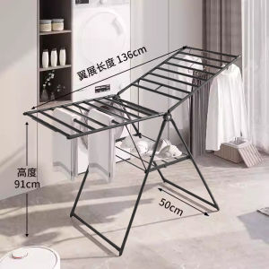 Stainless Steel Foldable Floor-Mounted Balcony Indoor Clothes Drying Rack Baby Care Storage Simple Design Manual Adjustment