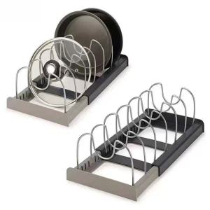 Adjustable Pot & Pan Rack Dish Rack 7-Slot Expandable Dish Plate Storage Household Chop Board & Pot Cover Holder Kitchen Countertop Organiser Pan Plate Holder Shelf