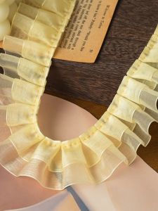 Băng Vải Ren Hai Lớp Rộng 4cm Màu Vàng Có Viền Lá Sen Dùng Làm Phụ Kiện Thêu May Vá DIY Vật Liệu Làm Quạt Cổ Tay