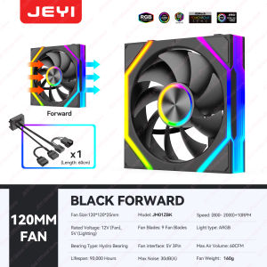 JEYI | JEYI ARGB PC Fan Free Wire Splicing Fan Mirror Cycle Light 12CM Block Fan PWM Cool Forward/Reverse Blade For Computer Water Cool