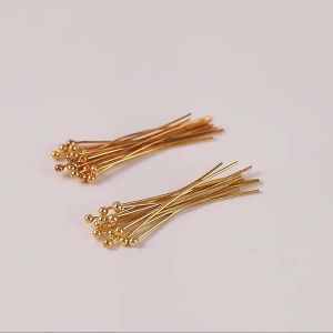 100Pcs 16-50mm 14/18K Gold Plated Eye Flat Head Pins Needle Ball Head Pins bead Pendants Connectors For Jewelry Making Findings
