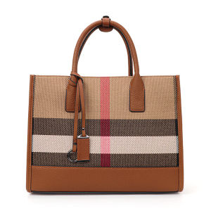 Aidrani กระเป๋าถือสตรีคลาสสิกลายสก๊อตความจุสูงผ้าใบวัสดุหนังวัวสีคาราเมล