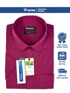VIỆT TIẾN SALE - Áo Sơ Mi Viettien Tay Ngắn Màu Hoa Văn Đỏ Tía Form Regular Fit Lai Ngang Quà Tặng Nam Trung Niên