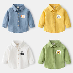 Spring and Autumn Thin Collar Shirt for Boys Pure Color