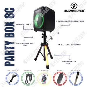 Speaker Portable AudioVoice Party Box 8C Original Bluetooth USB FM Radio & Stand LED Portable Wireless Audio Voice Partybox 8c Partybox8c ( Bisa COD )