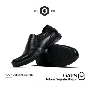 GATS - GI 7216 - Sepatu Kulit Slip On Hitam Casual Pria