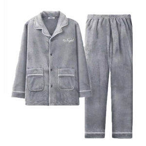 MiiOW | ชุดนอนผ้าขนแกะสองด้านสำหรับผู้ชาย ฤดูใบไม้ร่วง/ฤดูหนาว อบอุ่น ชุดอยู่บ้าน ขนแกะหนา ไซส์ใหญ่ ชุดนอนผ้าขนแกะสำหรับผู้ชาย