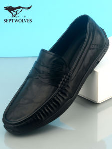 Septwolves Mens Casual Shoes Business Leather Pure Cowhide Four Seasons Fashionable Spring Autumn Flat Heel round Toe Loafers