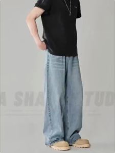 Crush กางเกงยีนส์กระบอกใหญ่ กระบอกลิซ่า ยีนส์สนิมเขียวฟอก M-3XL