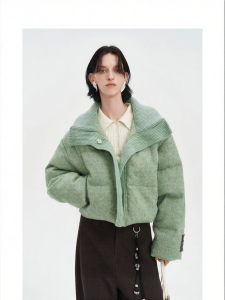 Green Duck Down and Wool Short Jacket Female