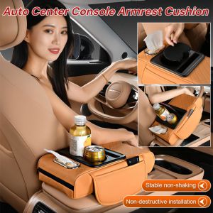 Auto Center Console Armrest Cushion With 2 Cup Holder Leather Armrest Pad Multifunctional Car Armrest Cushion With Integrated Booster