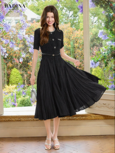 BADINA | Elegant French Style Waist-Cinching Little Black Dress